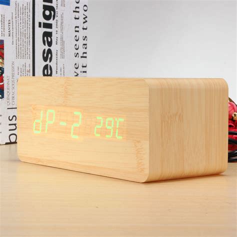 Digital led wooden desk alarm clock with thermometer voice control Sale - Banggood.com sold out ...