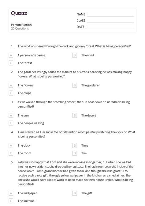 50+ Personification worksheets for 7th Grade on Quizizz | Free & Printable