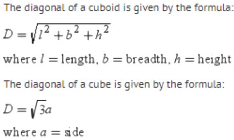 Diagonal of cube and cuboid and it's formulae.