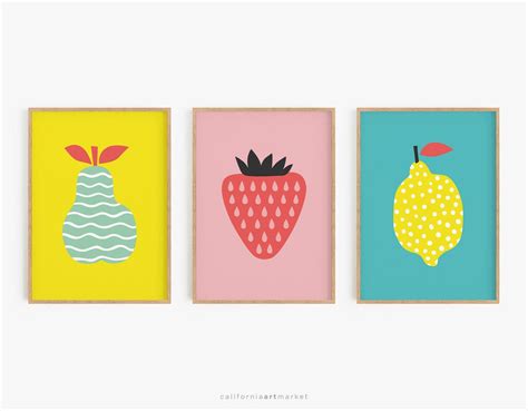 Kitchen Wall Art Set of 3 Fruit Wall Art Kids Room Wall Art Kitchen Decor Nursery Decor Kids ...