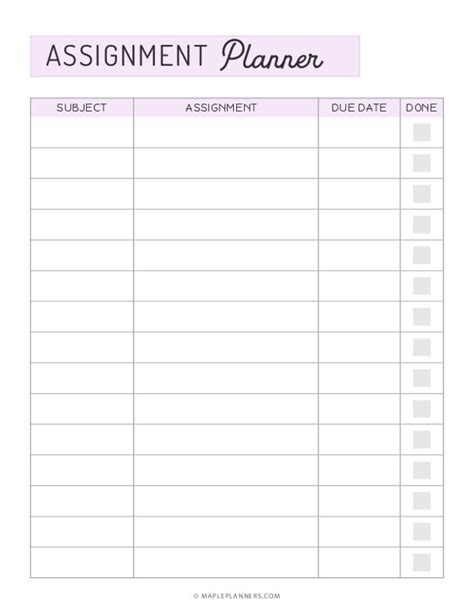 Printable Assignment Planner Template