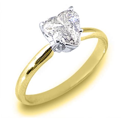 TheJewelryMaster - 14k Yellow Gold Solitaire Heart Shape Diamond Engagement Ring 1 Carat ...