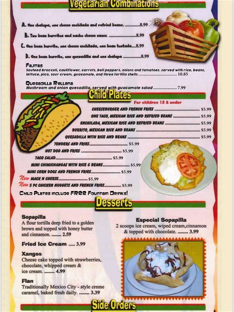 Menu at Casa Mexicana restaurant, Bloomer