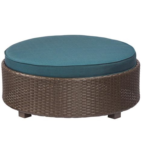 Hampton Bay Torquay Wicker Outdoor Ottoman with Charleston Cushion-FWS60523A - The Home Depot