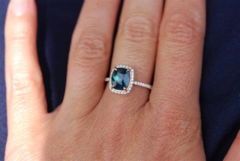 Peacock sapphire engagement ring. 1.6ct cushion cut blue green sapphire ring diamond ring 14k ...