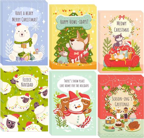 Amazon.com : T MARIE 24 Cute Christmas Cards Set - Bulk Funny Merry Christmas Holiday Assortment ...