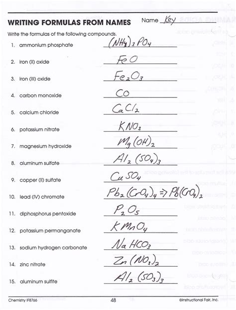 Worksheet On Chemical Formula