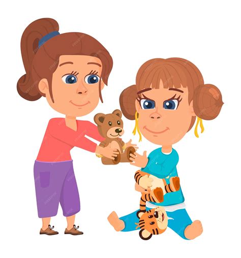 Kids Sharing Toys Clip Art