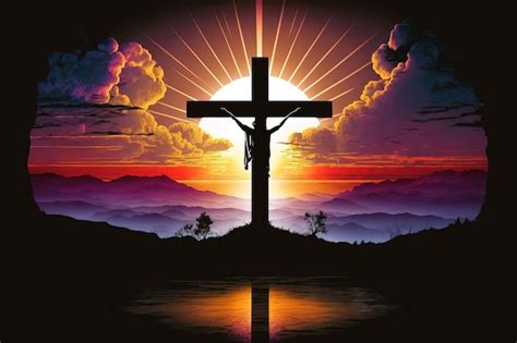 Premium AI Image | Redemption at Sunset a Digital Art Illustration of Jesus Christ on the Cross