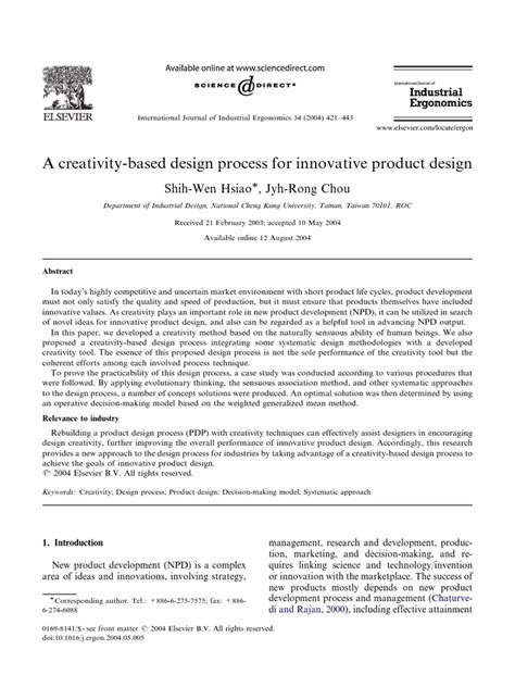 A Creativity Based Design Process For Innovative Product Design | PDF | Creativity | Product Design