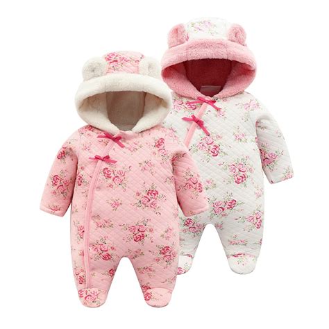 new born baby girl winter clothes 6m cute set romper baby fleece winter thick warm baby rompers ...