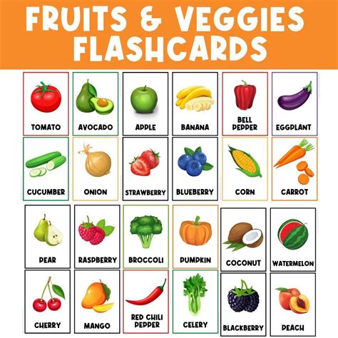 FRUITS & VEGETABLES FLASHCARDS Preschool Flash Cards Real Pictures Busy Book Kindergarten ...