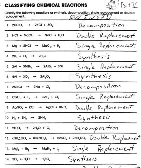 Classifying Chemical Reactions Worksheets