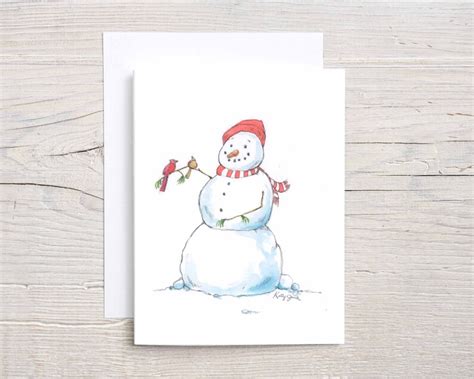 Snowman Cards Set 2 Snowmen Watercolor Christmas Cards 6 - Etsy