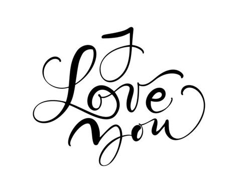 I love you vector calligraphy text. Hand drawn Valentines day romantic design phrase ...