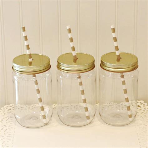 Plastic Mason Jars, 10 Plastic Mason Jars & Metal Lid With Straw Hole, Mason Jar Cups, Plastic ...