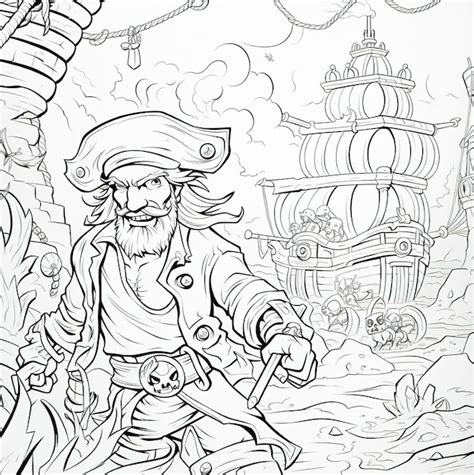 Premium AI Image | a cartoon drawing of a pirate with a sword and a large building in the ...