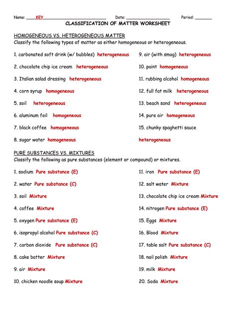 Worksheet Classification Of Matter