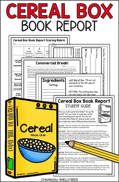 Cereal Box Book Report Project Fiction Book Report Template & Activities Rubric | Cereal box ...