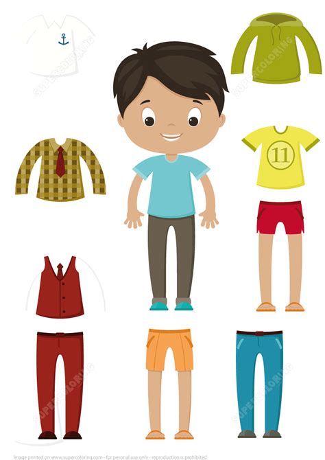 Cut Out Boy Paper Doll Clothes Set | Free Printable Papercraft Templates