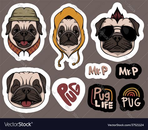 Fashion pug dog stickers Royalty Free Vector Image