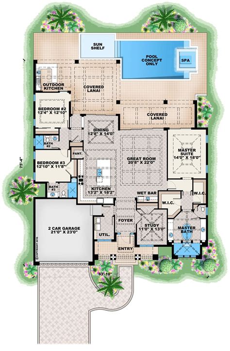 floor plan: Contemporary Style House Plan - 3 Beds 3.00 Baths 2684 Sq/Ft Plan #27-551 Floor Plan ...