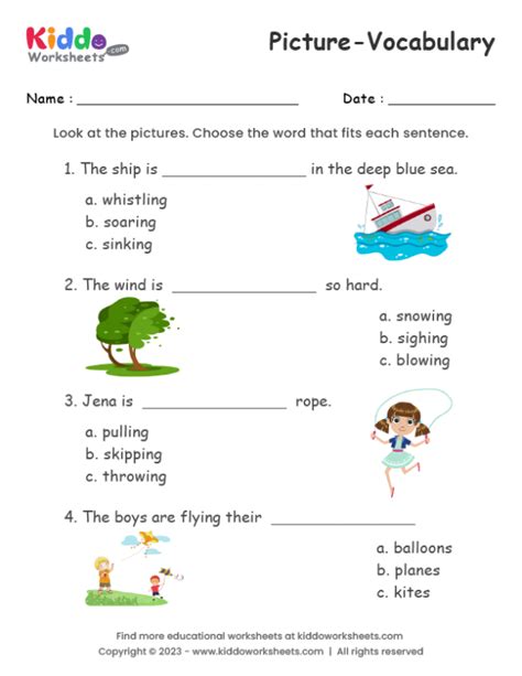 Free Printable Picture Vocabulary Worksheet - kiddoworksheets