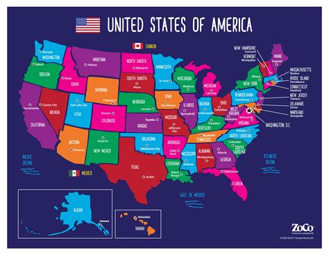 Buy of USA States and Capitals - Laminated, 17 x 22 inches - Colorful United States for Kids ...