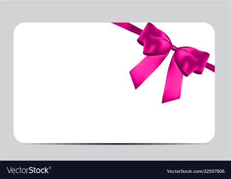 Blank gift card template with pink bow and ribbon Vector Image