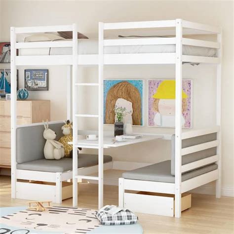 Harper & Bright Designs White Multifunctional Bunk Bed with Desk SM000099AAK - The Home Depot