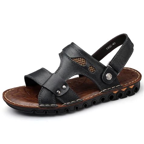 100% Genuine Leather Men Sandals Fashion Brand Shoes Mens Sandals 2017 Summer Beach Sandals Soft ...