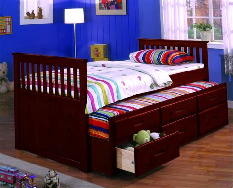 Twin Captain Bed w/Trundle & Drawers; Cherry – Pacific Imports, Inc.