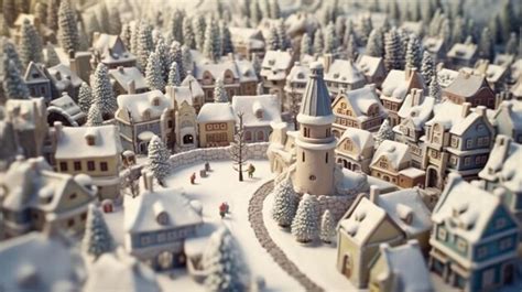 Premium AI Image | Christmas Village with Snow in vintage style Winter Village Landscape