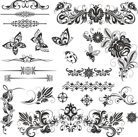 Ornaments Nsect Set For Laser Cutting Free Vector File Free Download - DXF Patterns