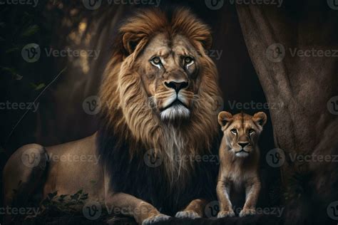 Lion with cub in natural habitat. 25284681 Stock Photo at Vecteezy