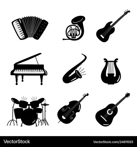 Black and white music instruments icons Royalty Free Vector