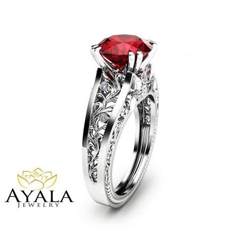 Unique 2CT Natural Ruby Ring Filigree Ruby Engagement Ring Solid 14K White Gold Ring #2539667 ...