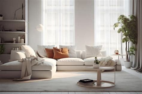 Premium AI Image | White furniture in the room living room interior with green houseplants