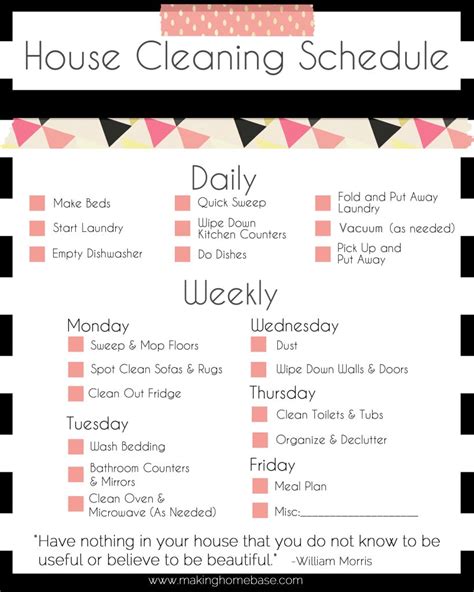 House Cleaning: Weekly Schedule For Cleaning House