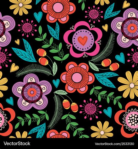 Seamless floral pattern on black background Vector Image