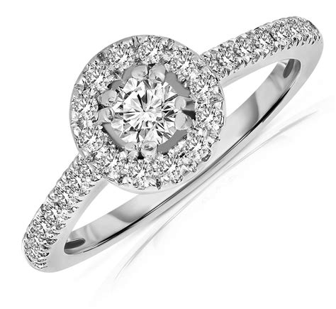 Half Carat Round cut Halo Diamond Engagement Ring in White Gold - JeenJewels