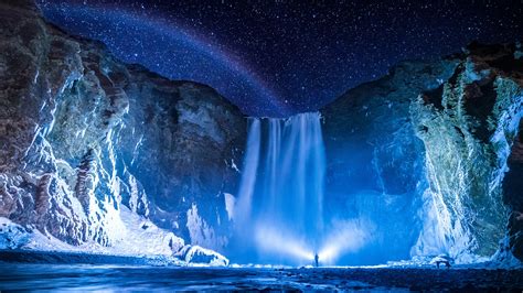 3840x2160 Person Waterfall Night 4K ,HD 4k Wallpapers,Images,Backgrounds,Photos and Pictures