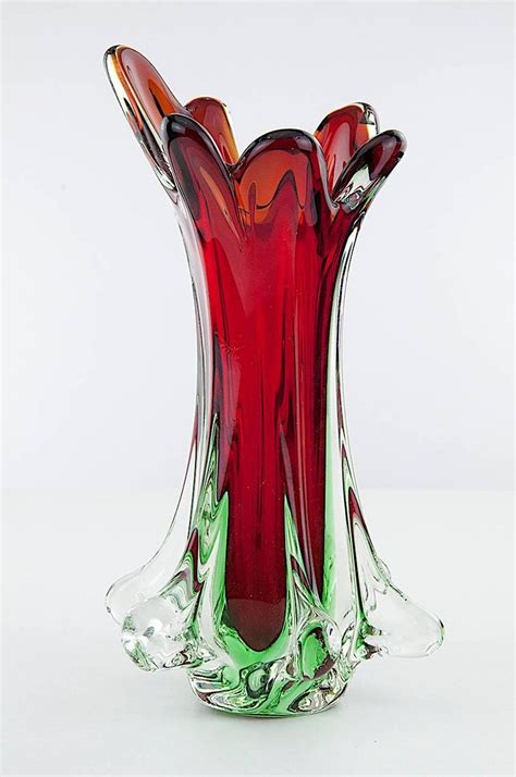 Italian Midcentury Green Murano Glass Vase Signed Flavio Poli at 1stDibs