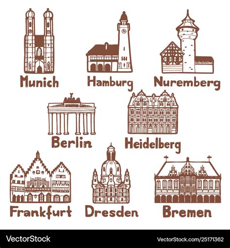 German famous landmarks set in hand drawn style Vector Image