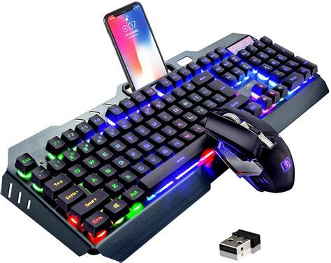 Buy Wireless Keyboard and Mouse,Rainbow LED Backlit Rechargeable Keyboard Mouse with 3800mAh ...