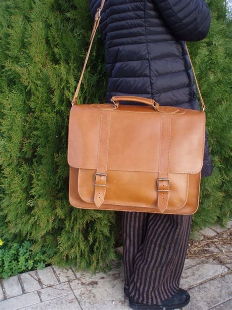 Leather Messenger Bag 17 inch Laptop Bag Caramel by MagusLeather