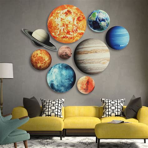 Solar System Fluorescent Wall Stickers Glow In The Dark Planets Mars Outer Space Decor Children ...