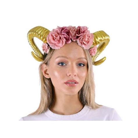 Costume Ram Horns Headband w Floral Trim - Cappel's