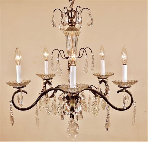 Circa 1930 French Brass and Crystal Chandelier - Antiques Resources, Chicago