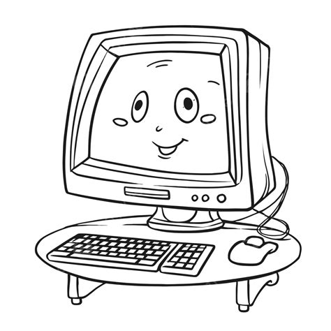 Computer Cartoon Coloring Pages Printable Outline Sketch Drawing Vector, Computer Clipart ...